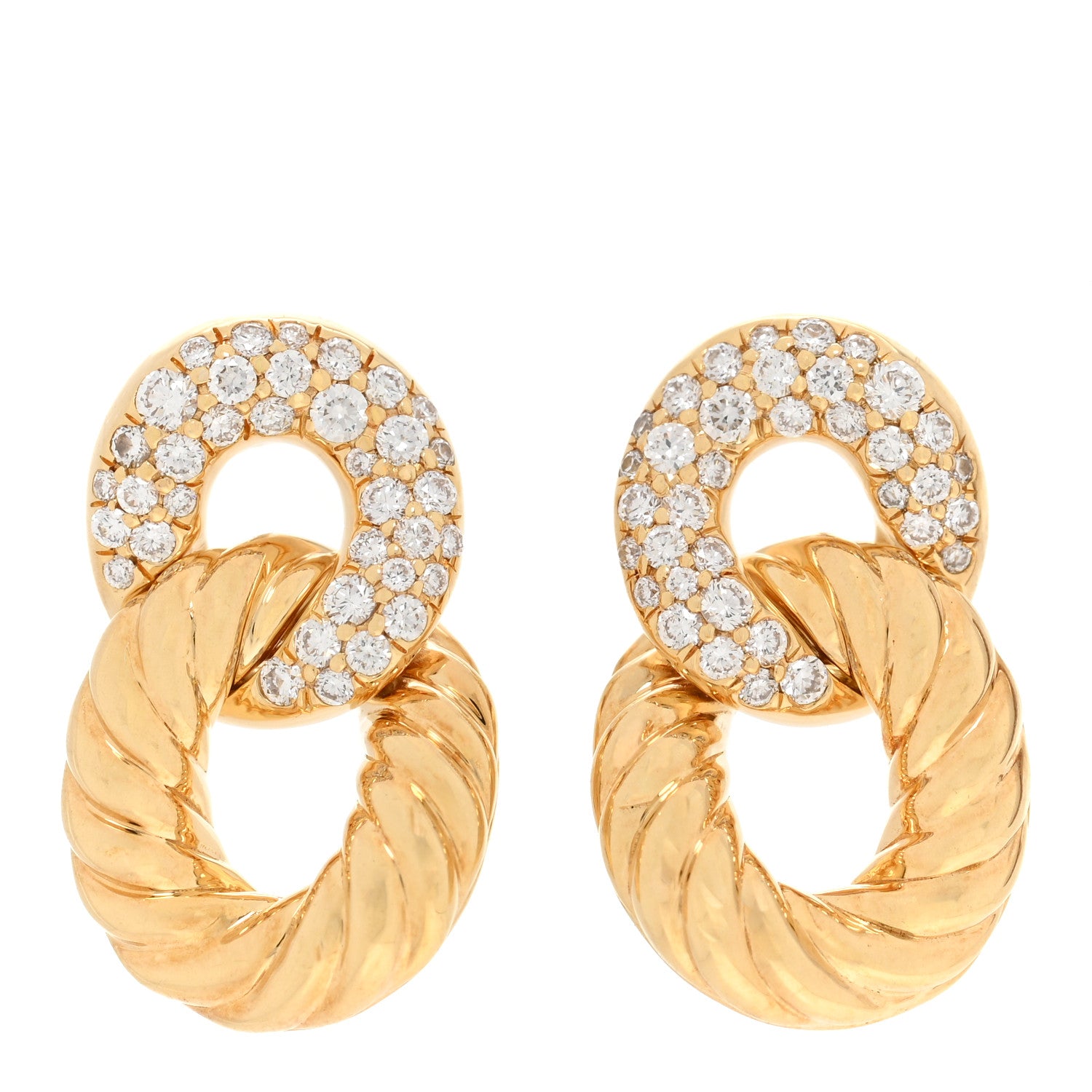 David Yurman 18K Yellow Gold Diamond Extra Small Belmont Curb Link Drop Earrings 1 of 4