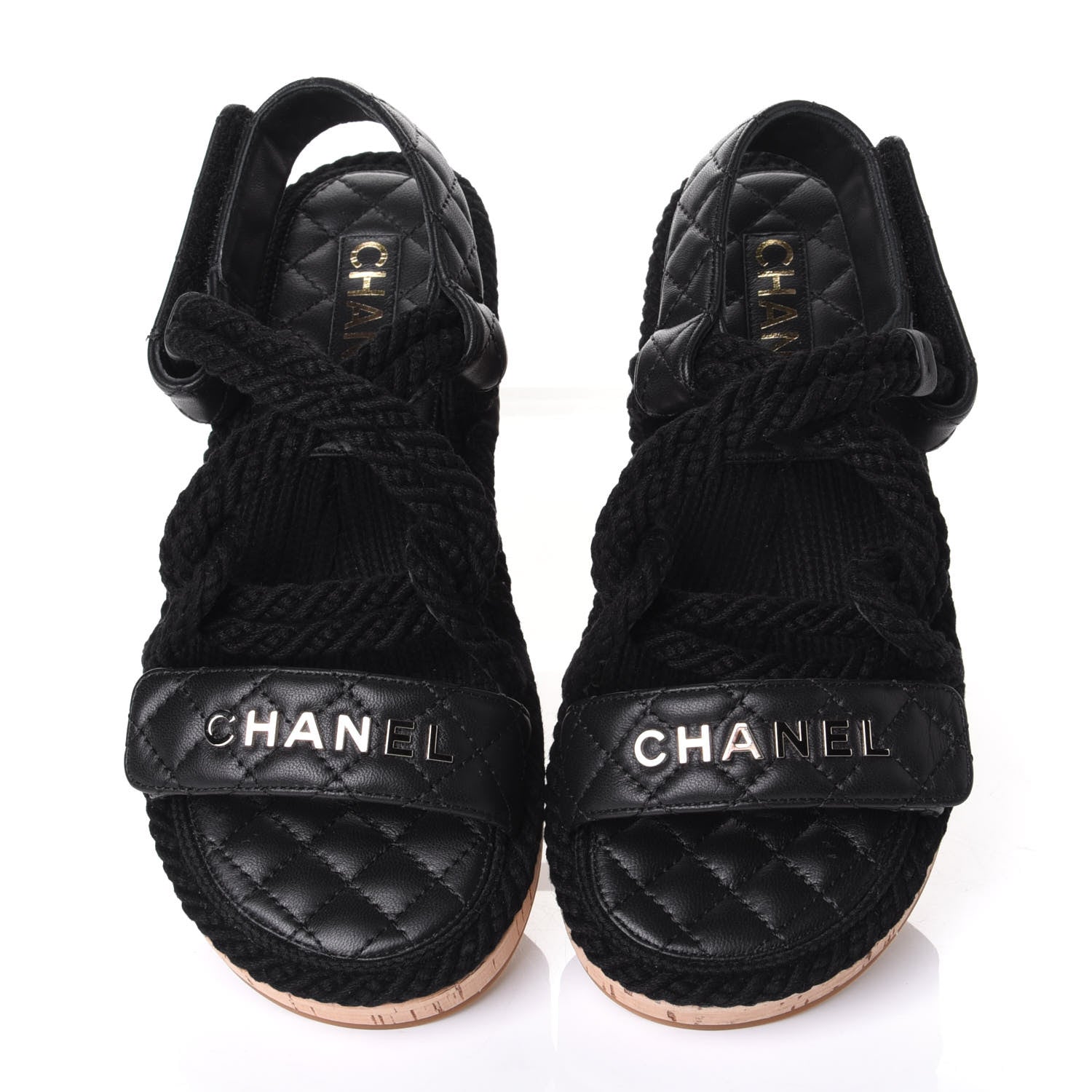 Chanel Cord Lambskin Quilted Logo Sandals 36 Black 5 of 11