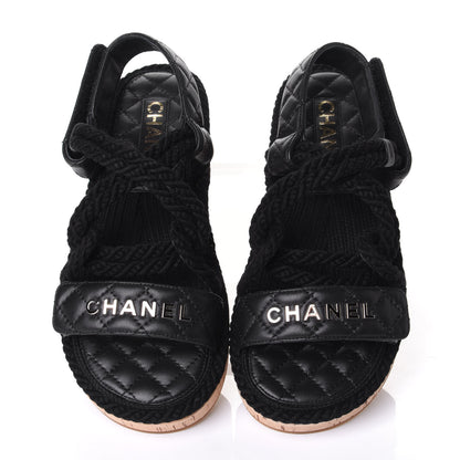 Chanel Cord Lambskin Quilted Logo Sandals 36 Black 5 of 11