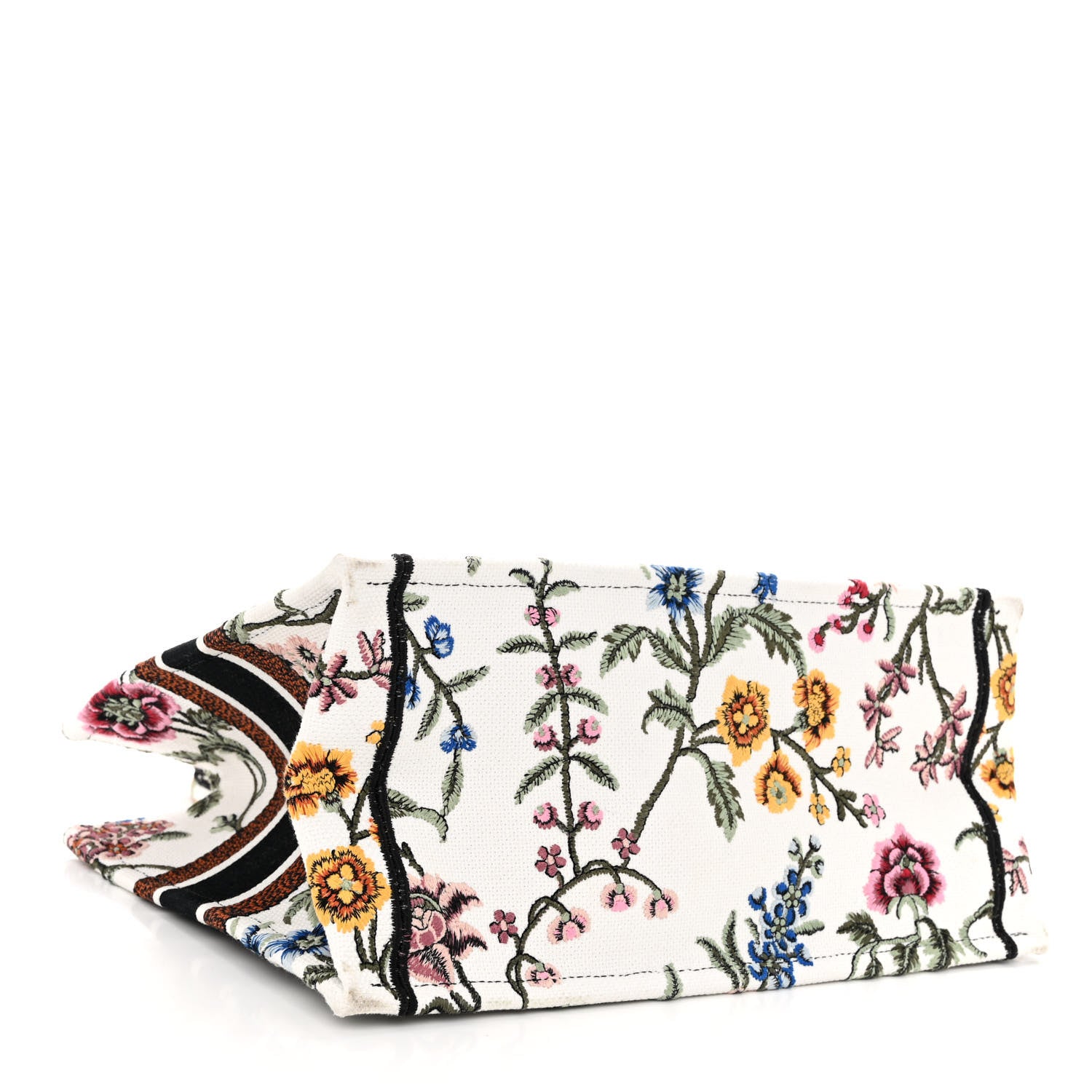 Christian Dior Raffia Embroidered Petites Fleurs Medium Book Tote White Multicolor 4 of 9