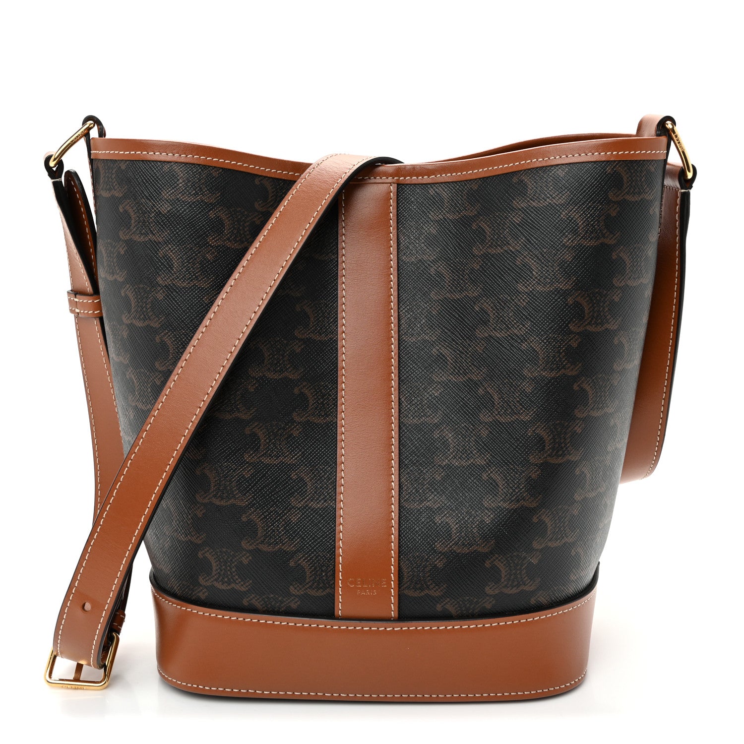 Celine Triomphe Canvas Calfskin Small Bucket Bag Tan 1 of 10