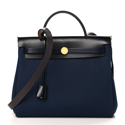 Hermes Military Toile Vache Hunter Herbag Zip Retourne 31 PM Bleu Indigo Black 3 of 10