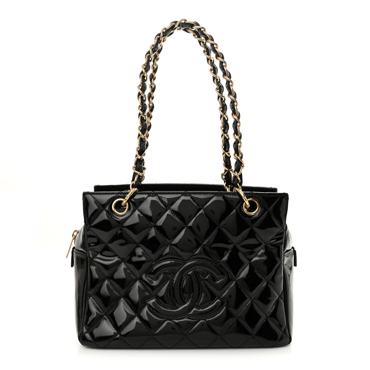 Patent Quilted Petit Timeless Tote PTT Black