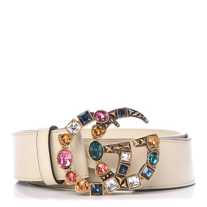 Gucci Calfskin Crystal Double G 40mm Belt 80 32 White Multicolor 1 of 7