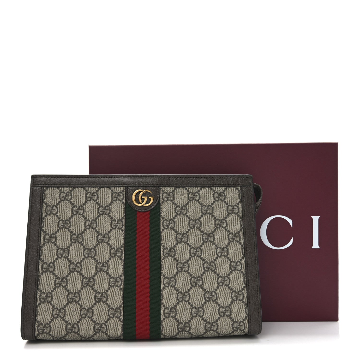 Gucci GG Supreme Monogram Textured Dollar Calfskin Web Small Ophidia Wristlet Pouch Beige Ebony New Acero 8 of 8
