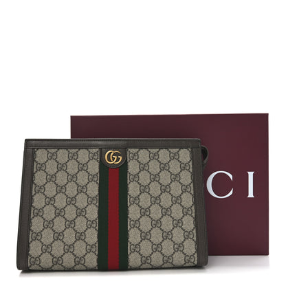 Gucci GG Supreme Monogram Textured Dollar Calfskin Web Small Ophidia Wristlet Pouch Beige Ebony New Acero 8 of 8