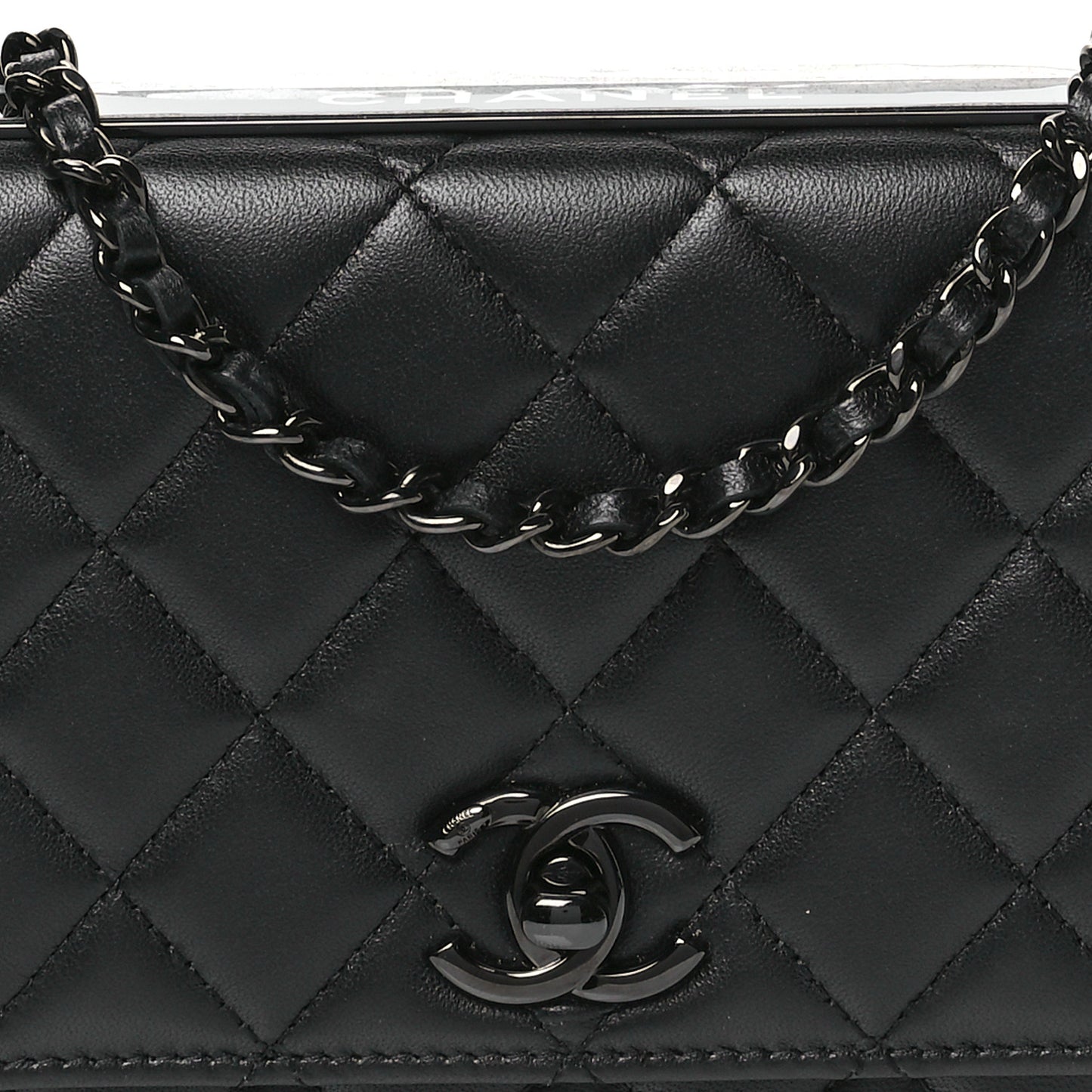 Lambskin Quilted Trendy CC Wallet On Chain WOC So Black