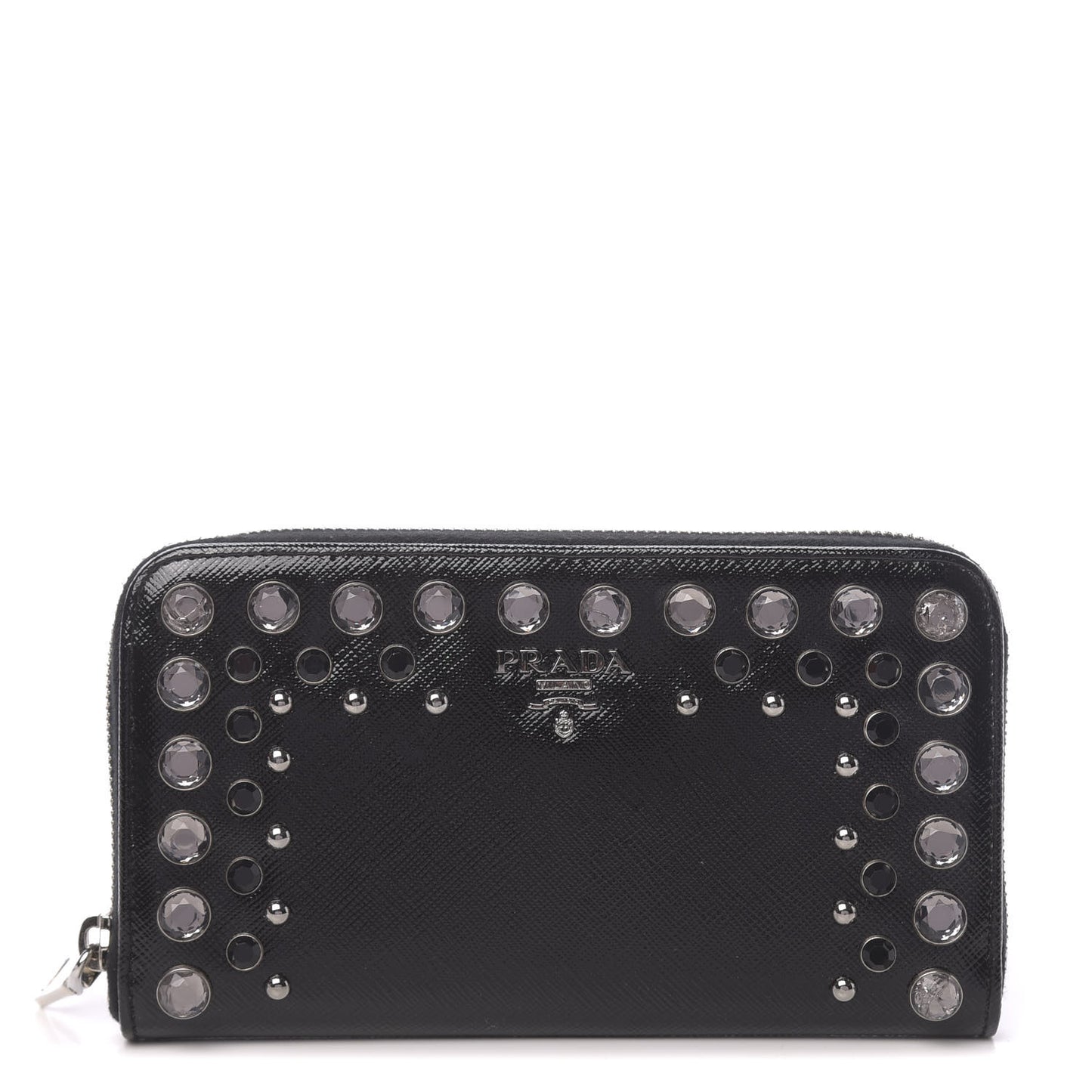 Saffiano Vernice Crystal Studded Zip Around Wallet Black