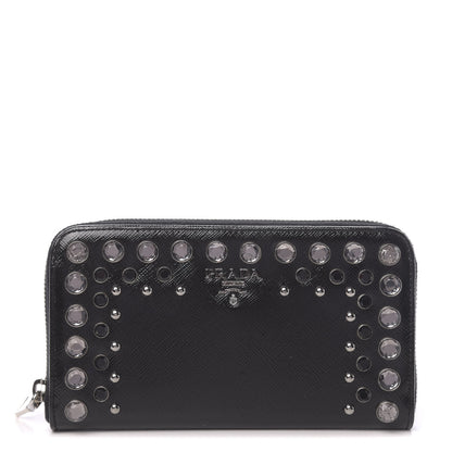 Prada Saffiano Vernice Crystal Studded Zip Around Wallet Black 1 of 6