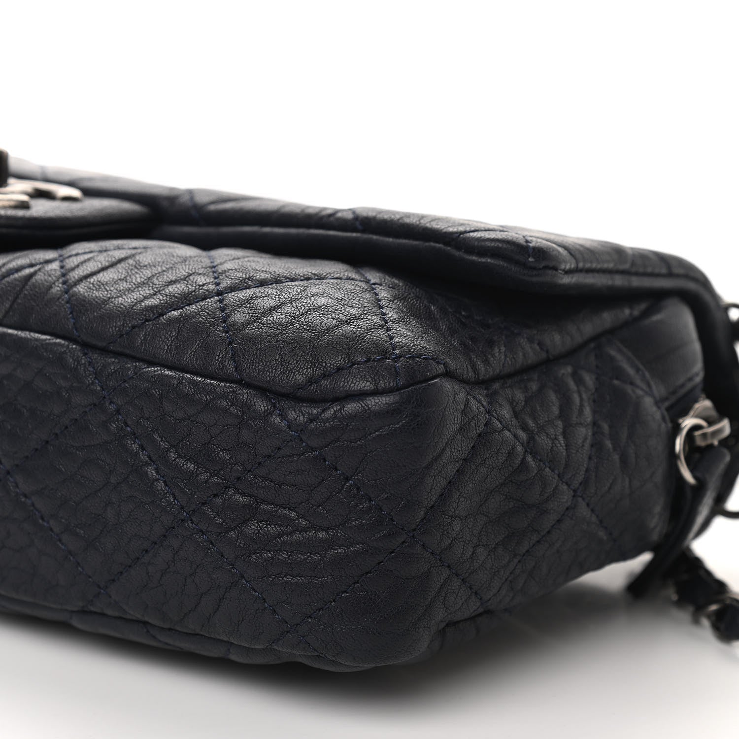 Chanel Sheepskin Quilted Medium Easy Flap Navy Blue 10 of 11