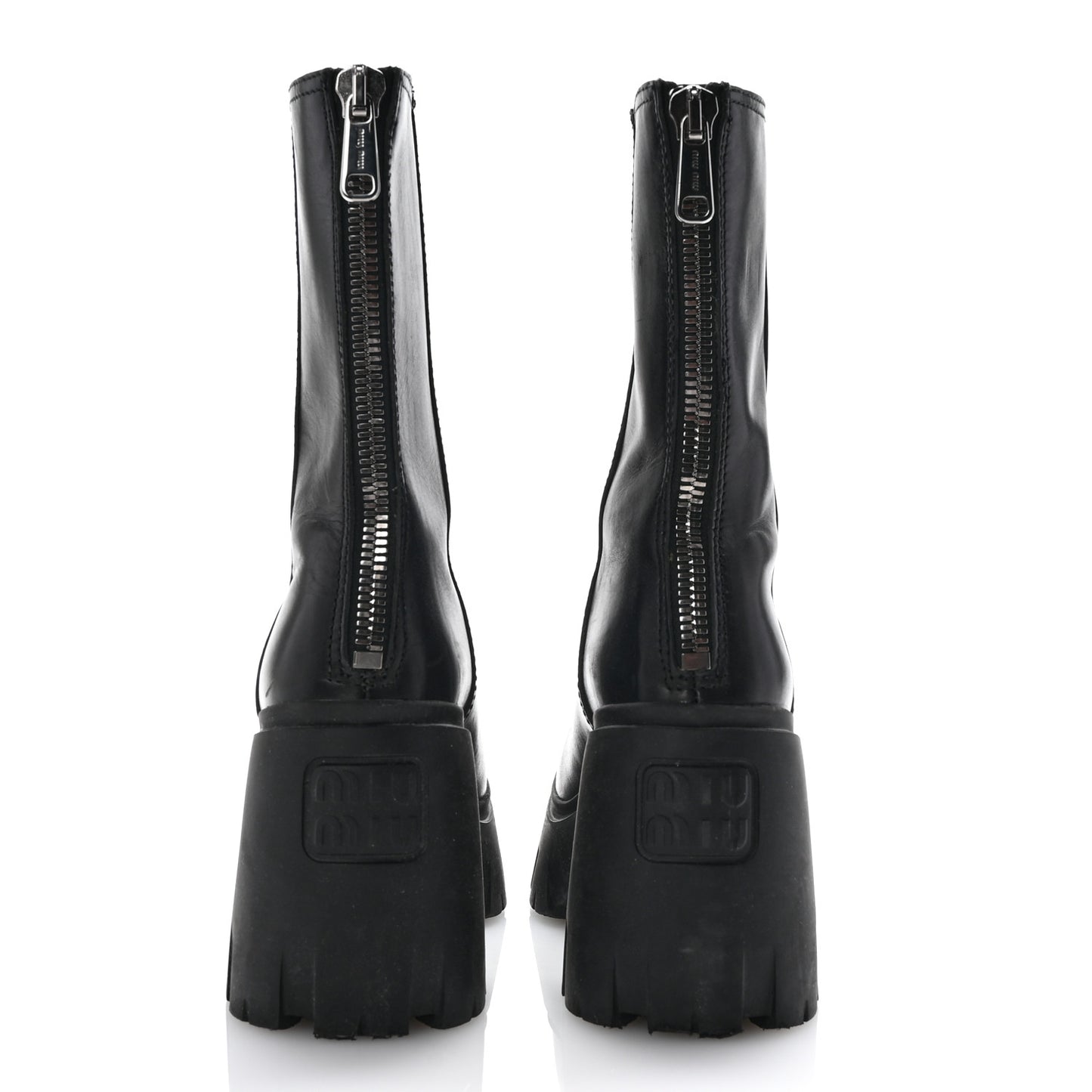 Calfskin Zip Lug Sole Boots 35 Black
