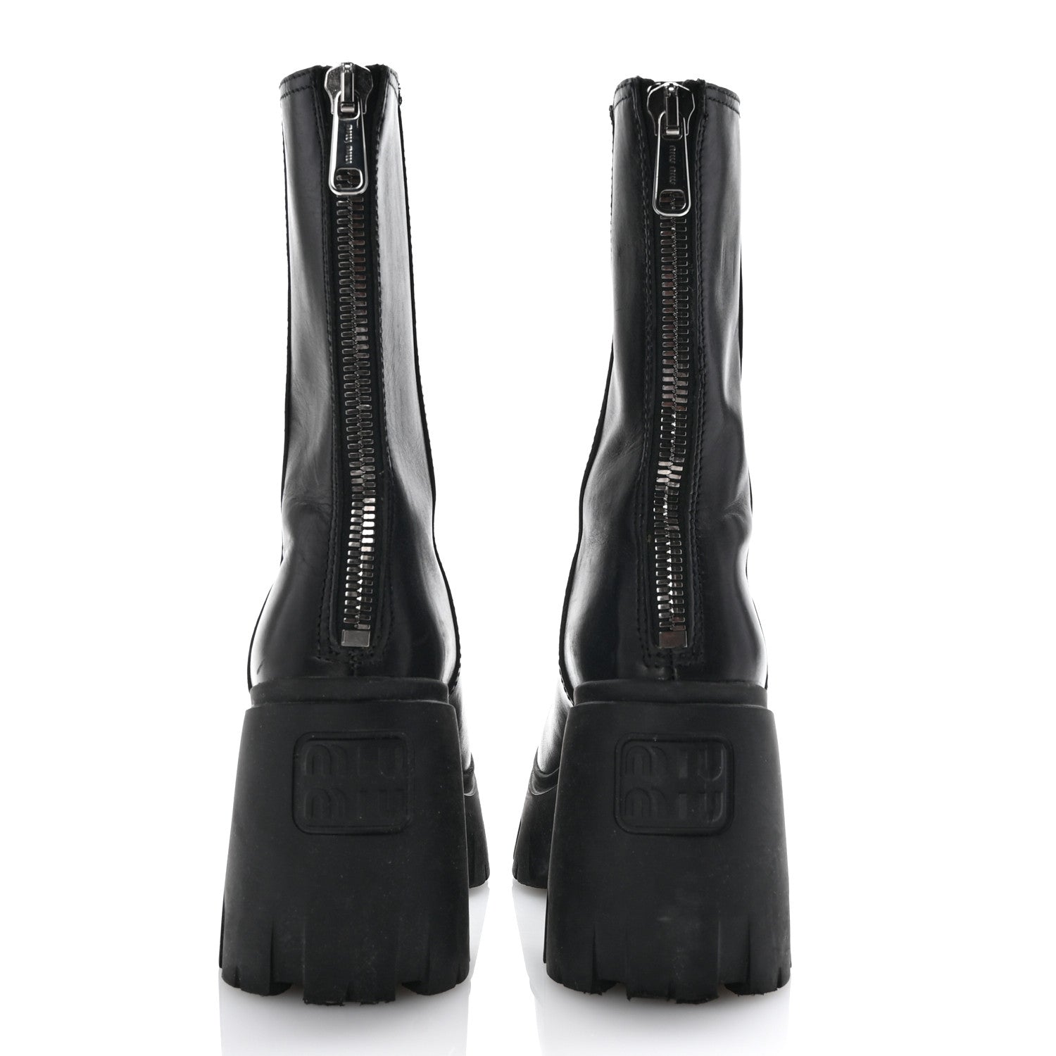 Miu Miu Calfskin Zip Lug Sole Boots 35 Black 6 of 9