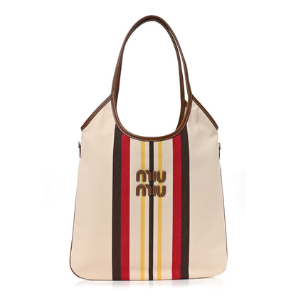Miu Miu Canvas Calfskin Striped Ivy Beige Naturale Moro 1 of 9