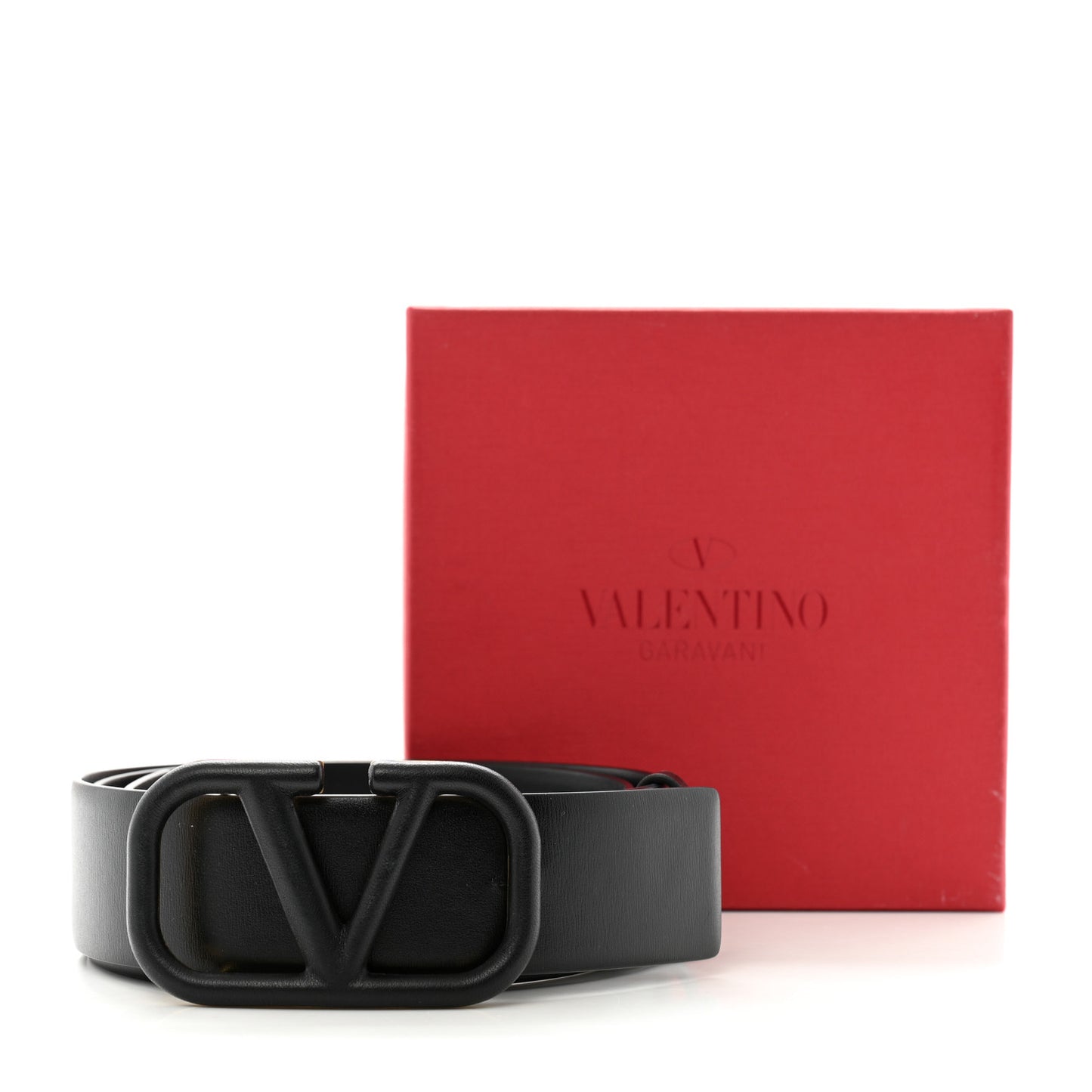 Glossy Calfskin Monochrome VLogo Belt 85 34 Black