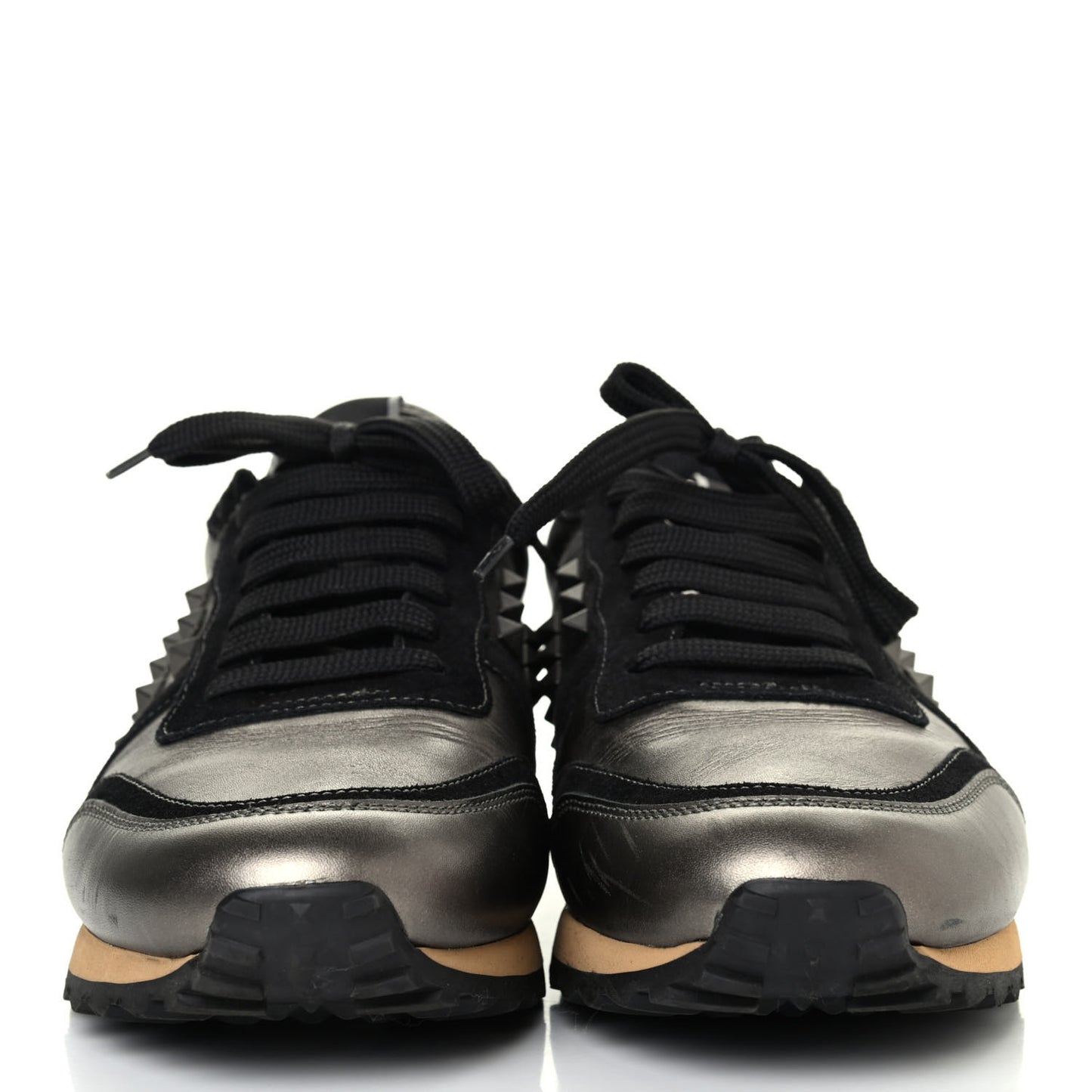 Calfskin Suede Mens Rockstud Sneakers 39 Gold Black