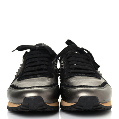 Valentino Garavani Calfskin Suede Mens Rockstud Sneakers 39 Gold Black 2 of 4