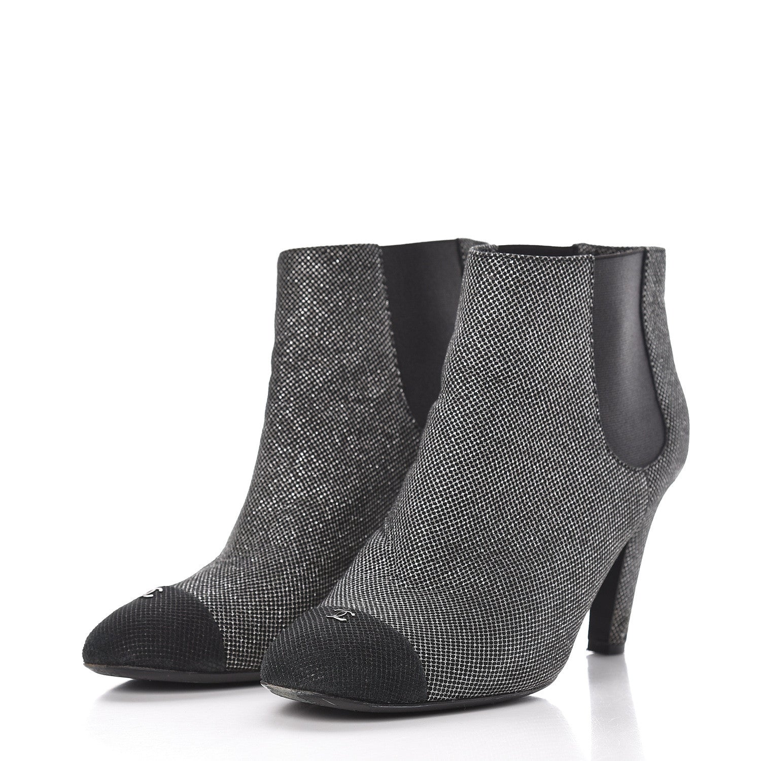 Chanel Mesh CC Cap Toe Ankle Boots 42 Argent Black 3 of 11