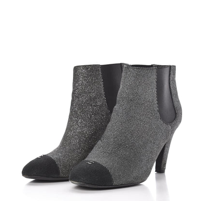 Chanel Mesh CC Cap Toe Ankle Boots 42 Argent Black 3 of 11