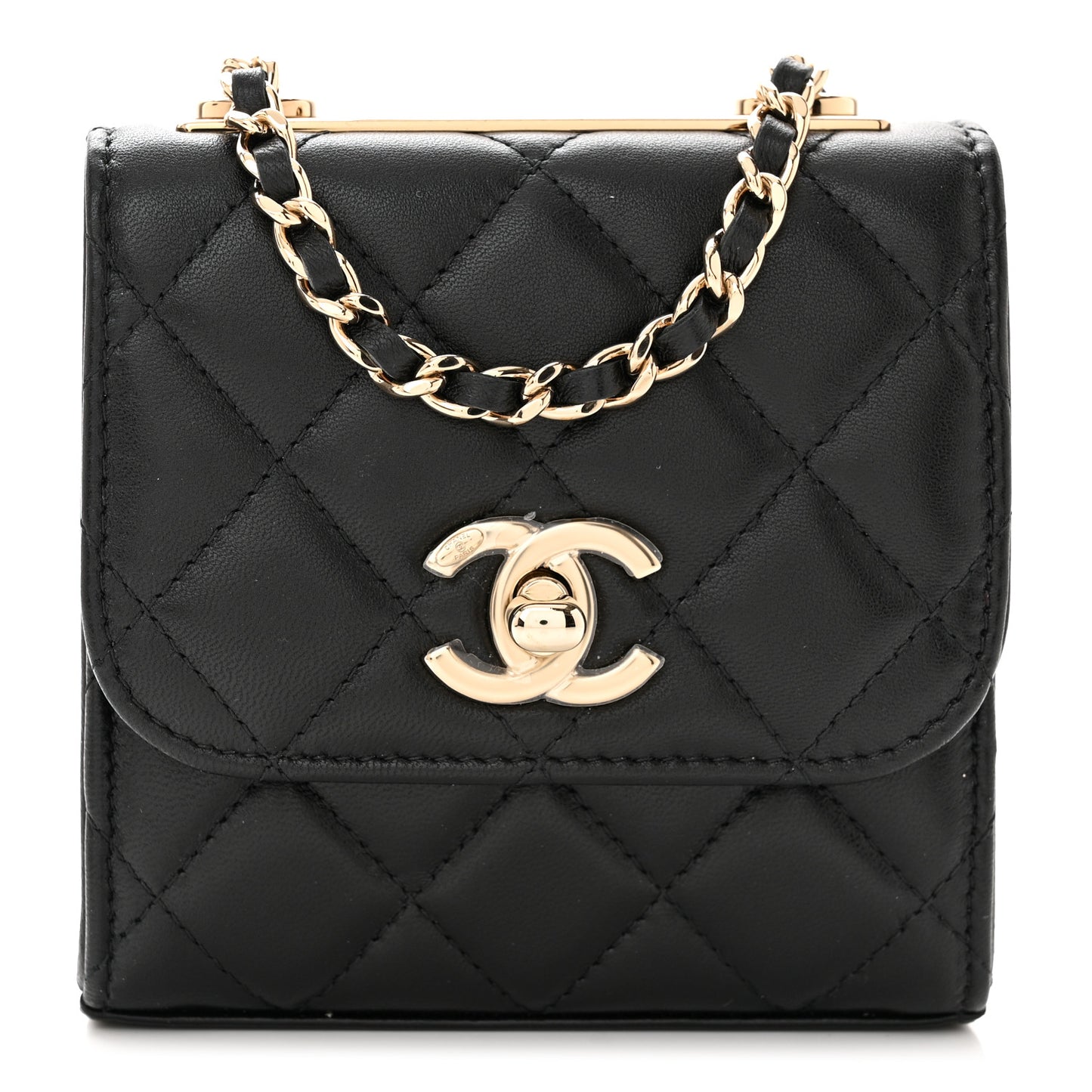 Lambskin Quilted Mini Trendy CC Chain Wallet Black