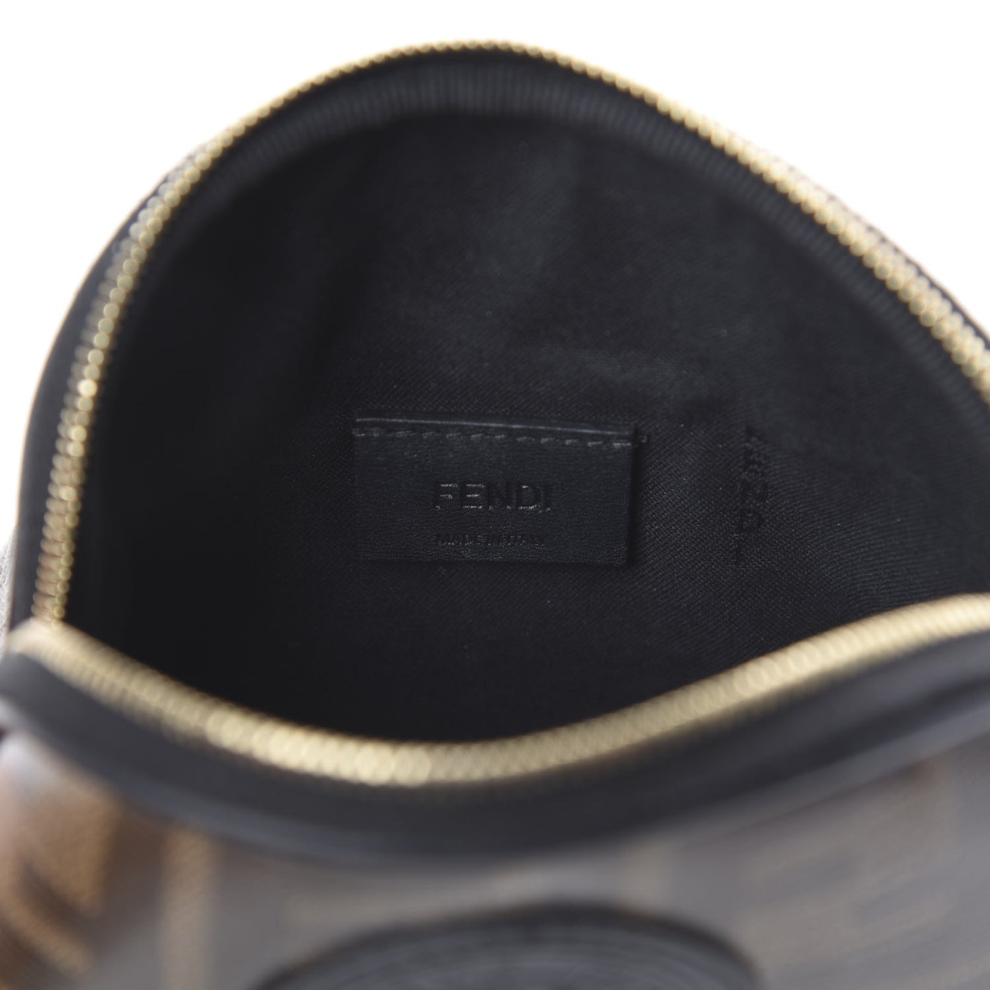 Glazed Fabric Vitello Century FF 1974 Stamp Patch Medium Cosmetic Case Mogano Panna Black
