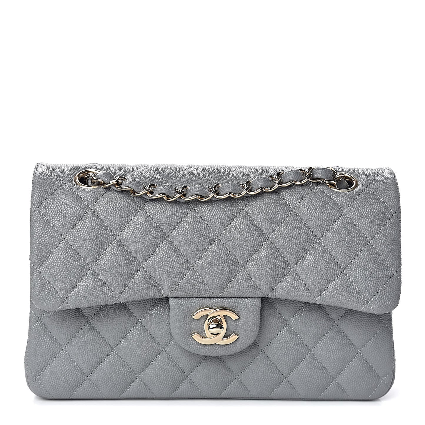 Caviar Quilted Small Double Flap Grey