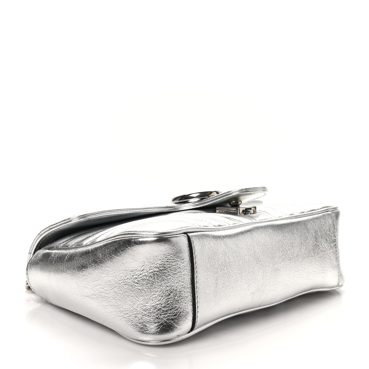 Gucci Metallic Calfskin Matelasse Small GG Marmont Shoulder Bag Silver 4 of 10