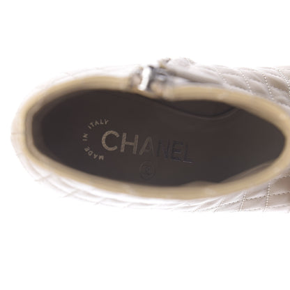 Chanel Calfskin Quilted Patent Short Boots 35.5 Beige Black 9 of 11