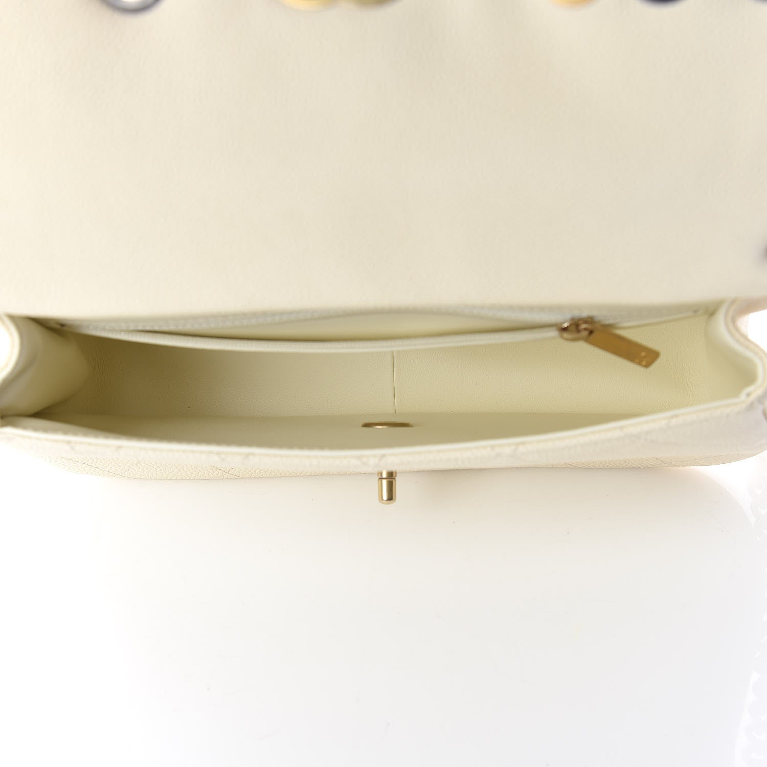 Chanel Caviar Quilted Grommet Embellished Piercing Chic Flap Bag Ivory 5 of 10