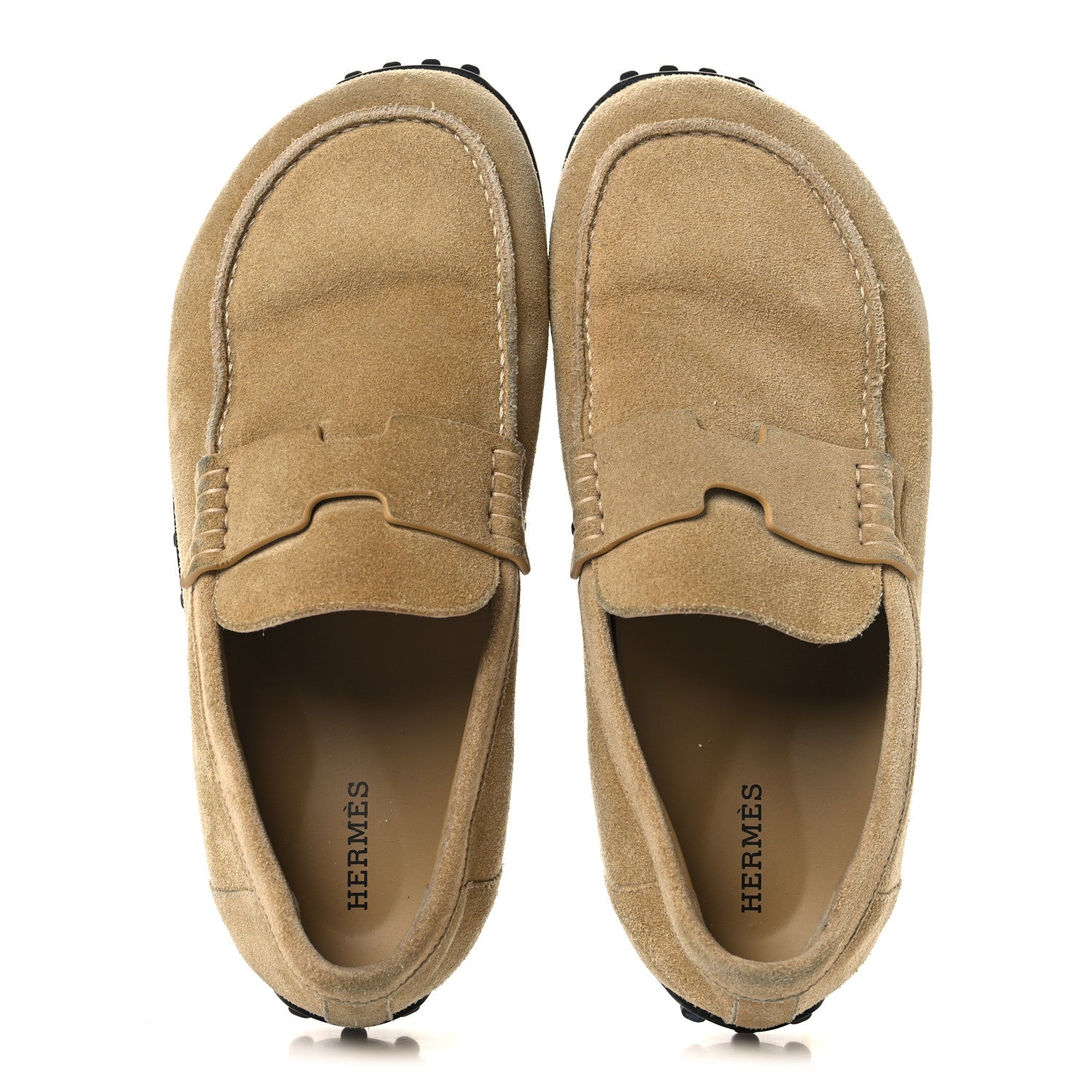 Hermes Suede Calfskin Womens Lazy Loafers 37.5 Beige Sable 2 of 10