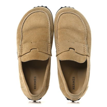Hermes Suede Calfskin Womens Lazy Loafers 37.5 Beige Sable 2 of 10