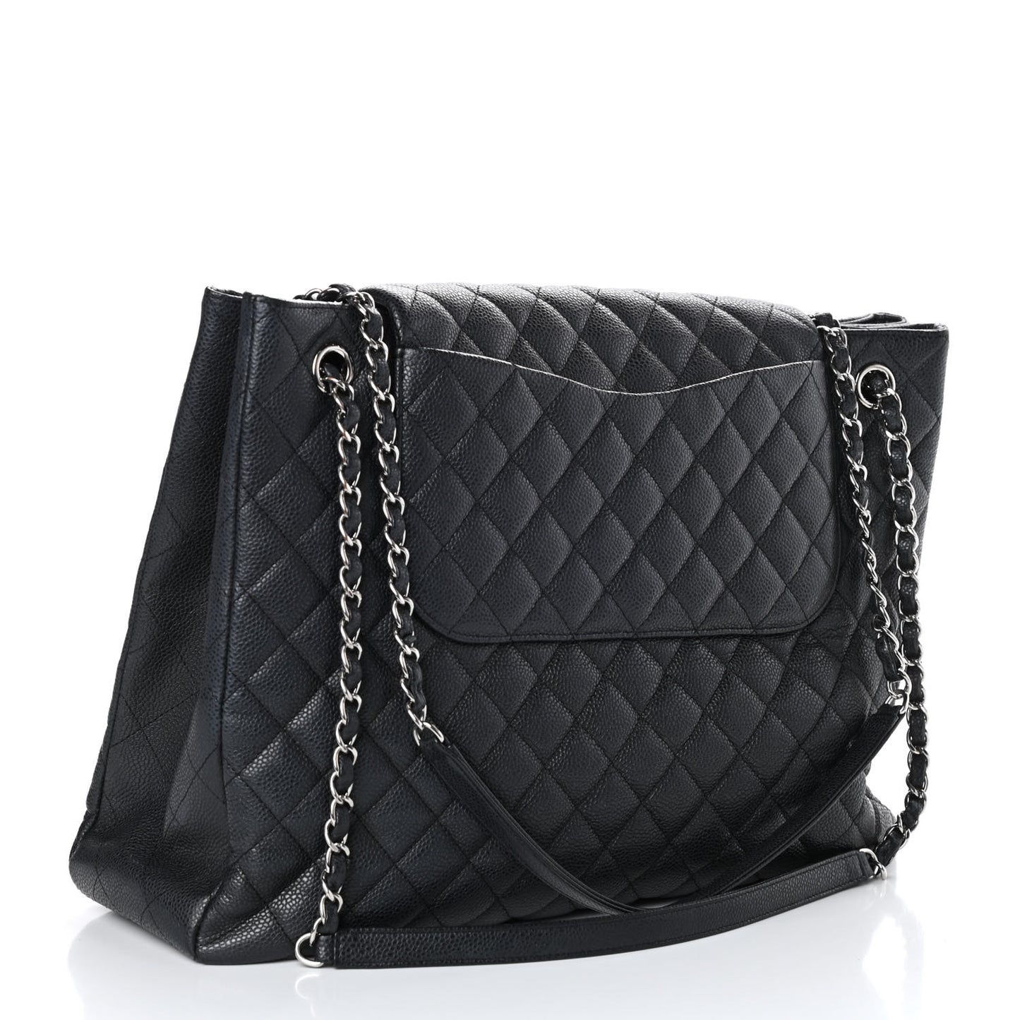 Caviar Quilted Flap Tote Dark Grey