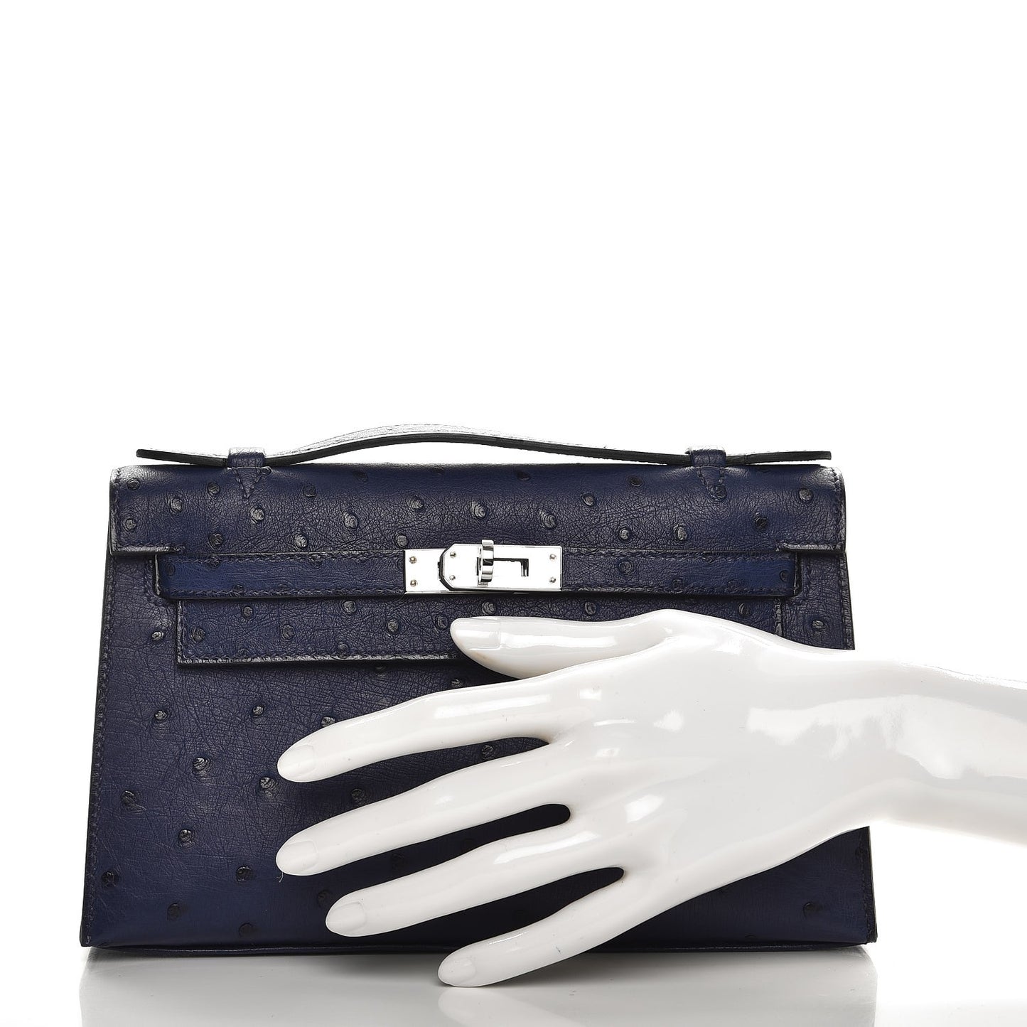 Ostrich Kelly Pochette Bleu Saphir