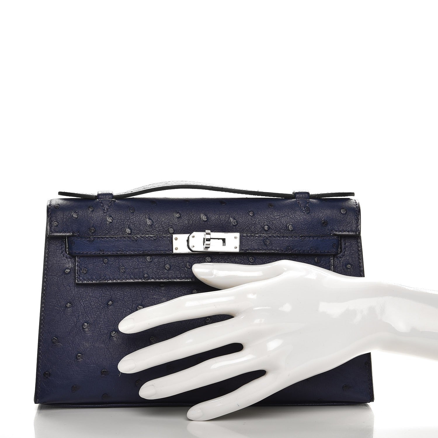 Hermes Ostrich Kelly Pochette Bleu Saphir 2 of 27