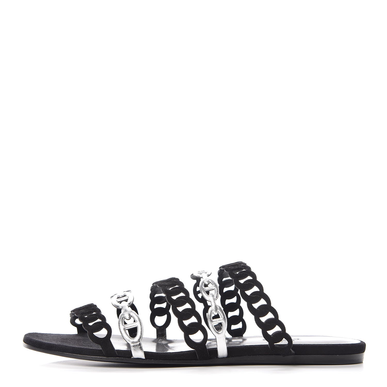 Hermes Metallic Nappa Suede Goatskin Nude Sandals 38.5 Argent Black 1 of 8