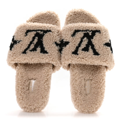 Louis Vuitton Shearling Bom Dia Flate Mules 39 Beige 2 of 9