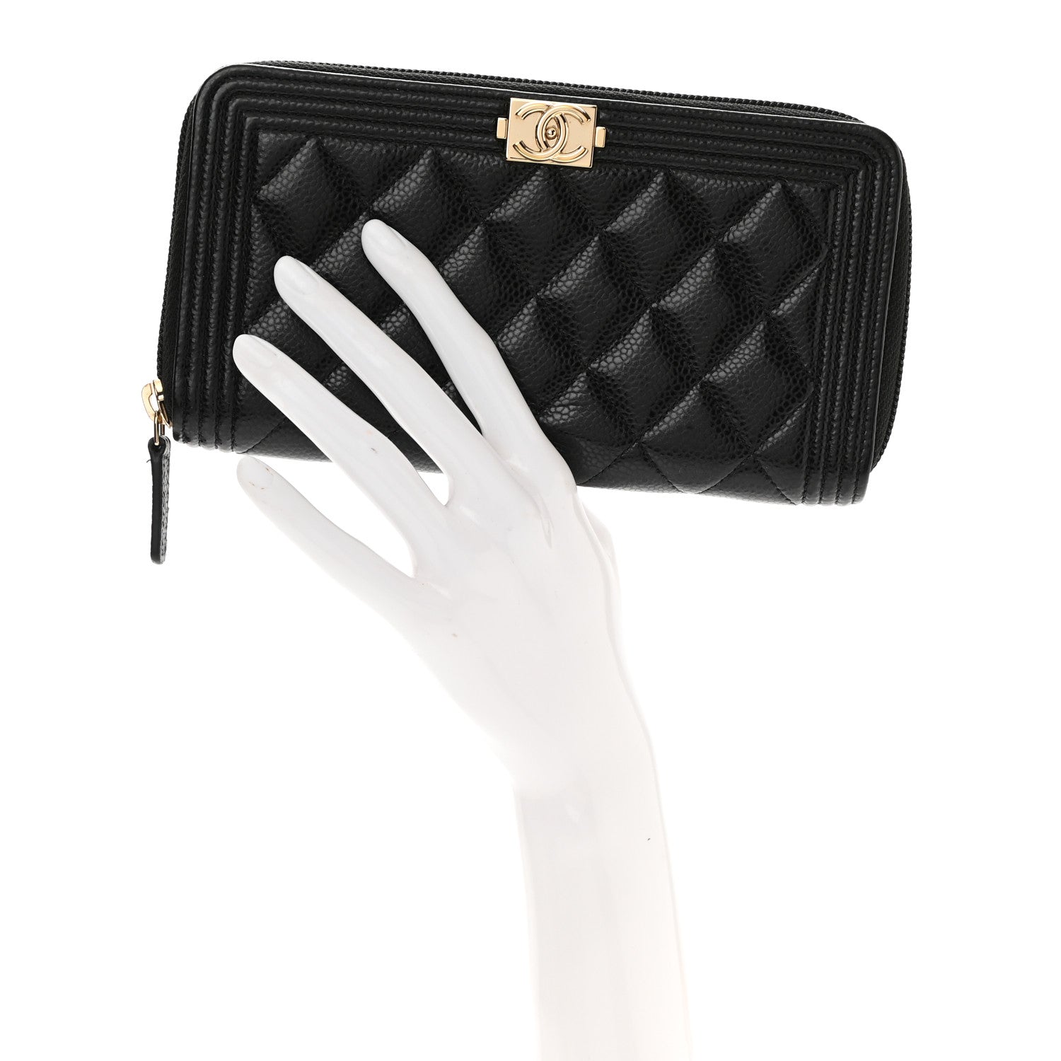 Chanel Caviar Quilted Boy Long Zip Around Wallet Black 2 of 9