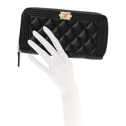 Chanel Caviar Quilted Boy Long Zip Around Wallet Black 2 of 9