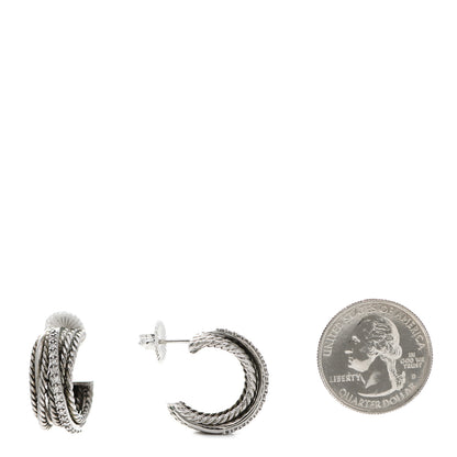 David Yurman Sterling Silver Diamond 10mm Crossover Cable Hoop Earrings 2 of 4