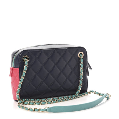 Chanel Goatskin Quilted Tri-Color Small In & Out Camera Case Navy Turquoise Pink 4 of 13