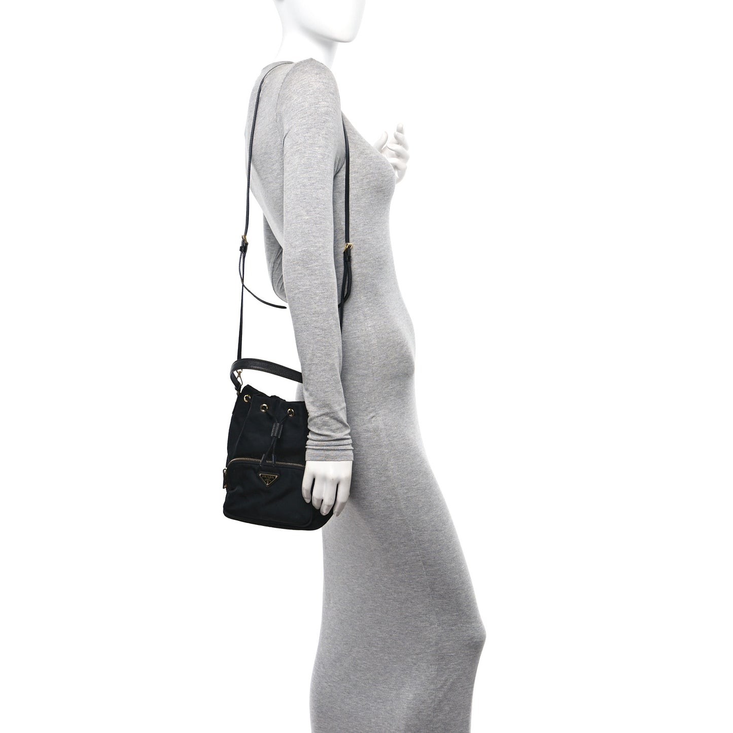 Re-Nylon Saffiano Duet Bucket Crossbody Bag Black