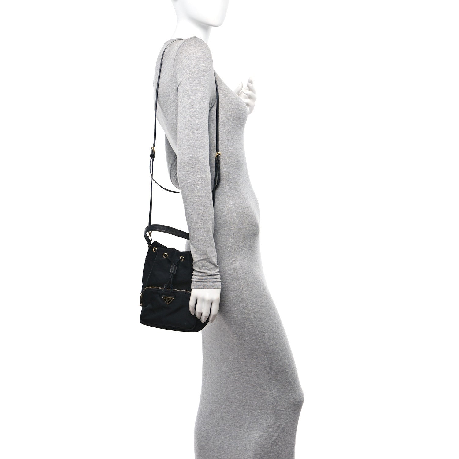 Prada Re-Nylon Saffiano Duet Bucket Crossbody Bag Black 2 of 10