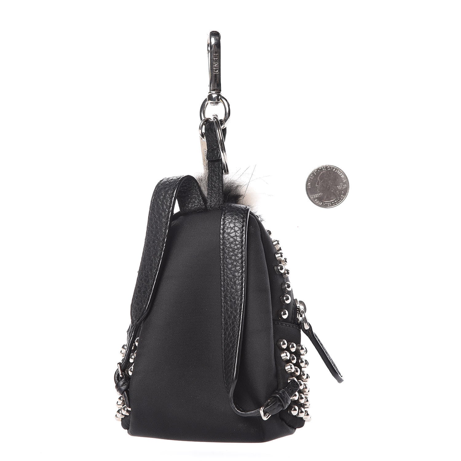 Fendi Nylon Nutria Fox Fur Studded Monster Eyes Mini Backpack Charm Argento Black Red 2 of 3