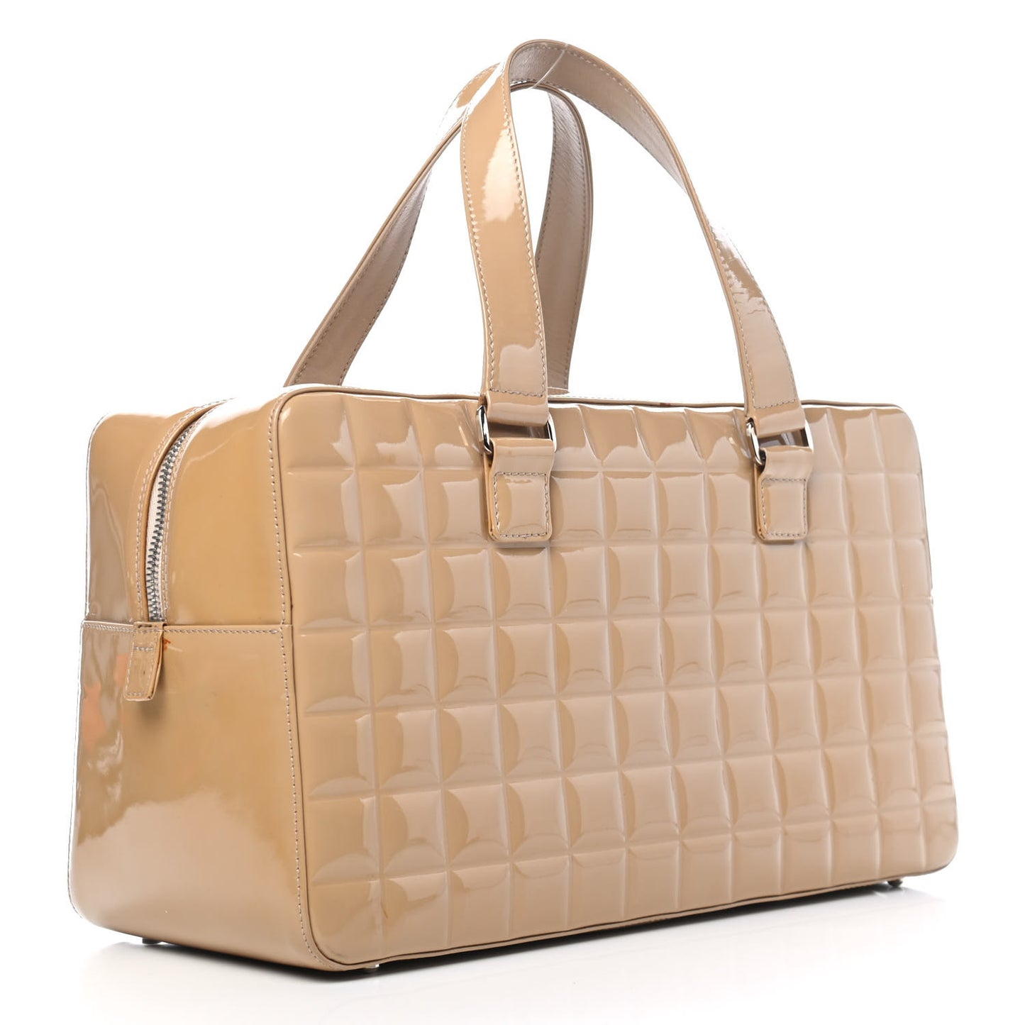 Patent Quilted Chocolate Bar Bowler Beige
