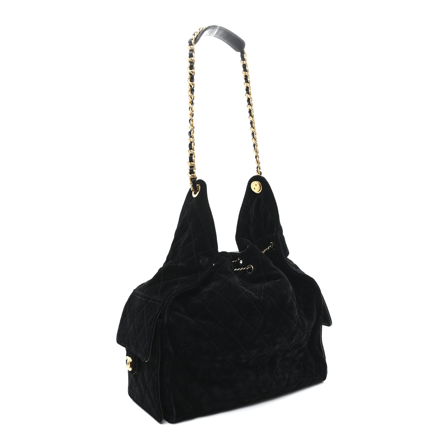 Suede Quilted Medium Chanel 25 Handbag Black