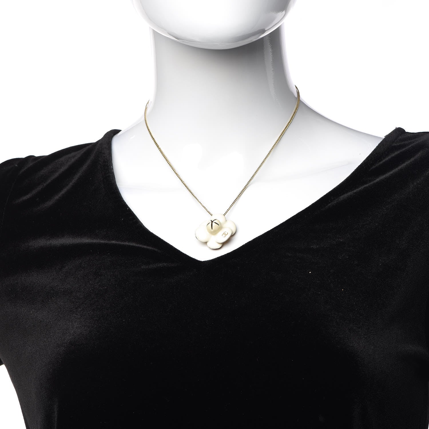 Chanel Enamel CC Camellia Pendant Necklace Gold White 2 of 5