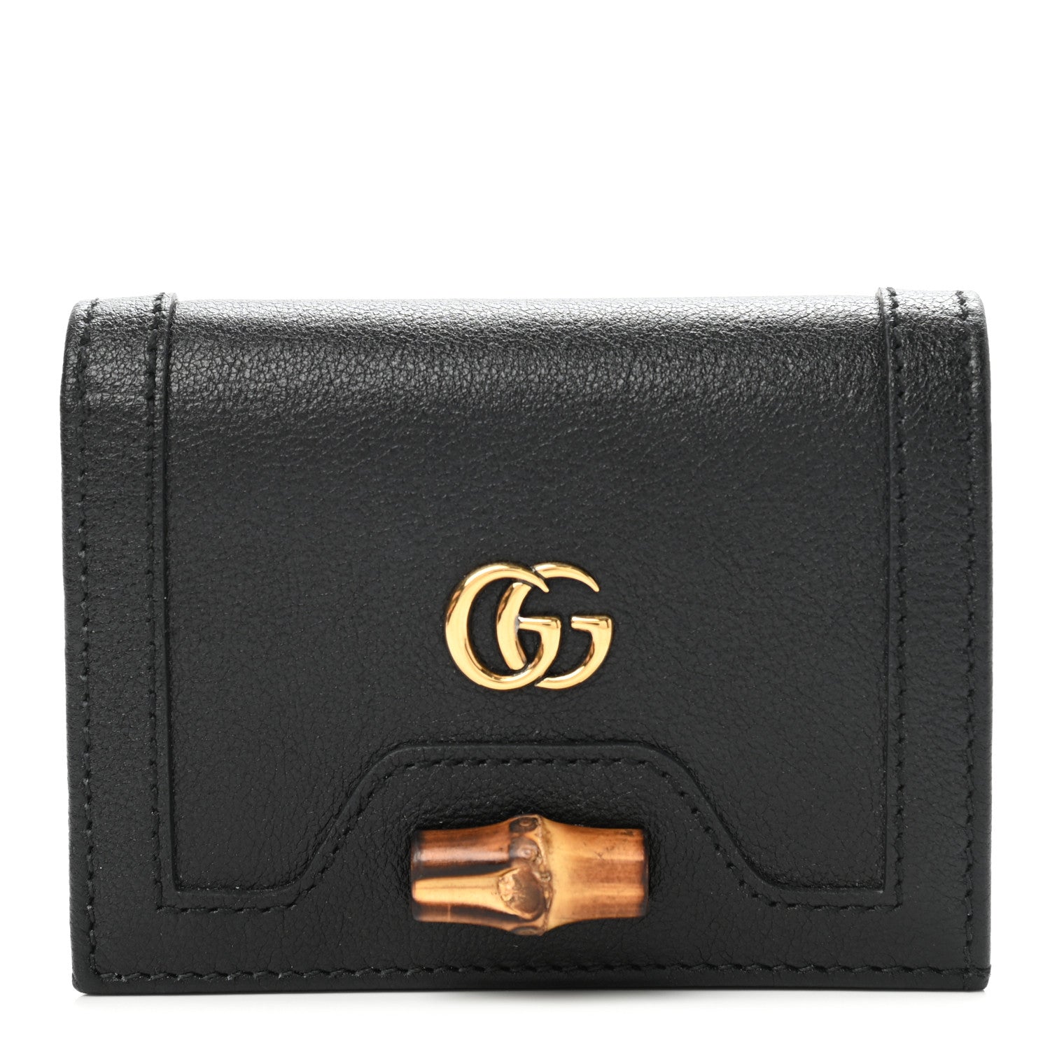 Gucci Wonka Grain Calfskin Diana Card Case Wallet Black 1 of 9