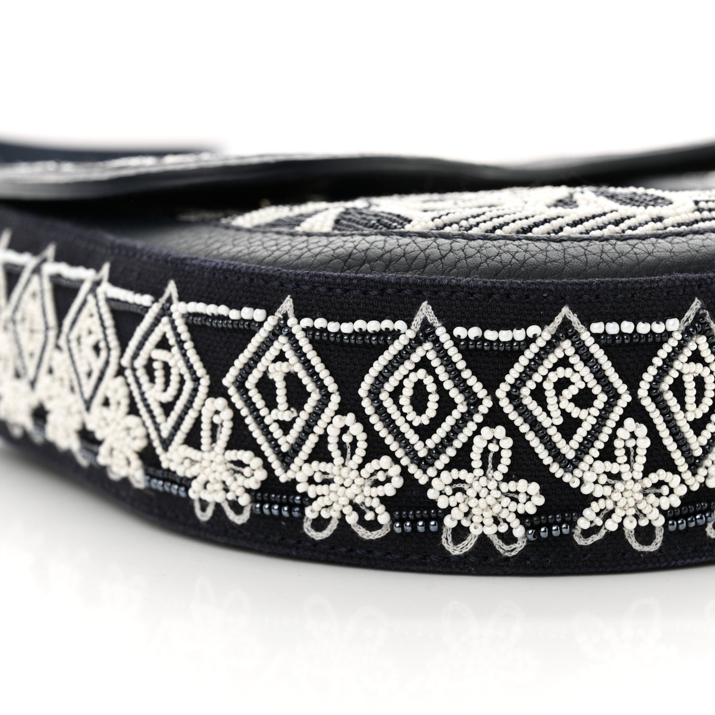 X SHAWN STUSSY Grained Calfskin Beaded Flower Saddle Bag Blue White