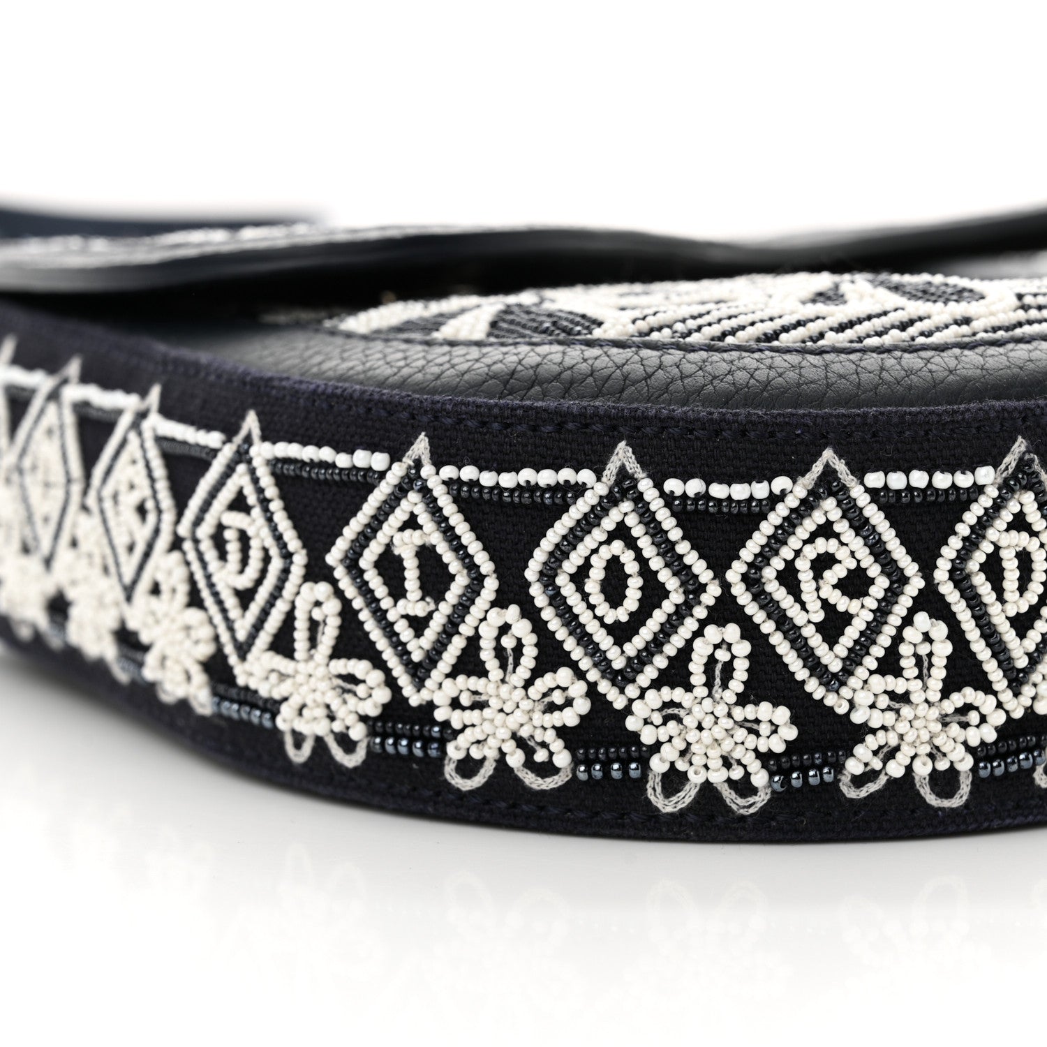 Christian Dior X SHAWN STUSSY Grained Calfskin Beaded Flower Saddle Bag Blue White 9 of 10