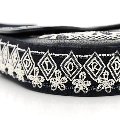 Christian Dior X SHAWN STUSSY Grained Calfskin Beaded Flower Saddle Bag Blue White 9 of 10