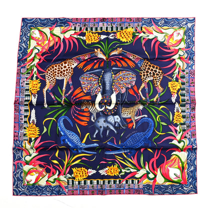 Hermes Silk La Marche Du Zambeze Scarf 90 Indigo Rose Vif Multicolor 1 of 5